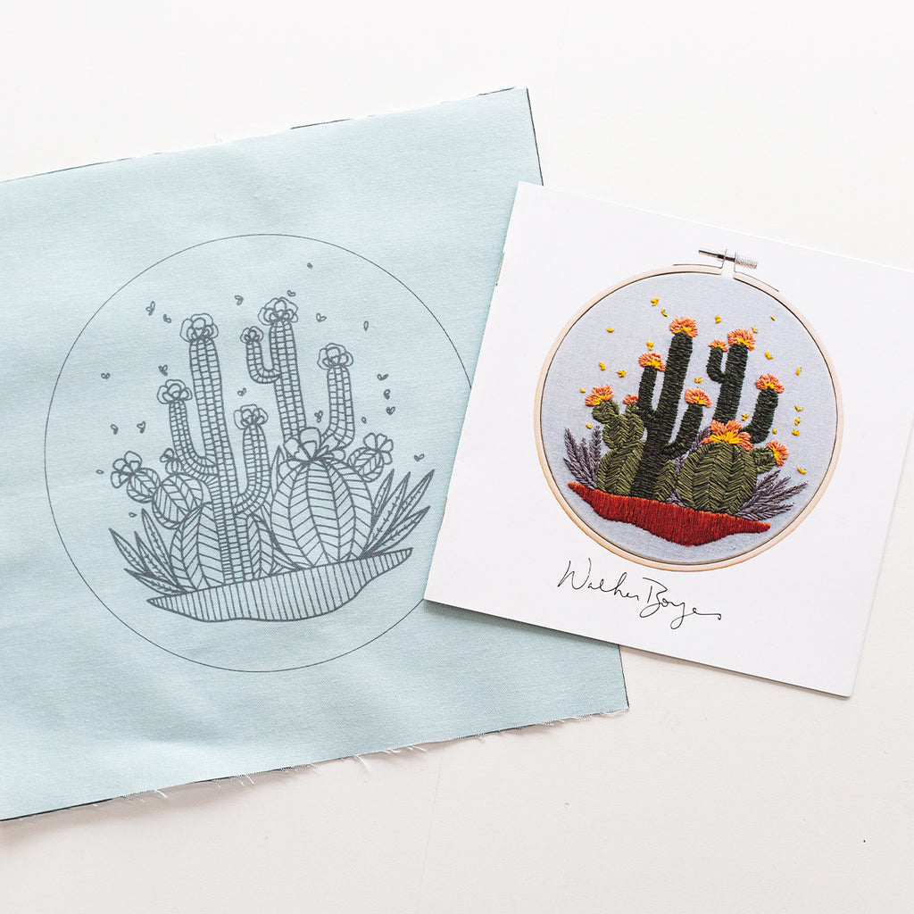 "Midday Cactus" Embroidery Fabric Pattern